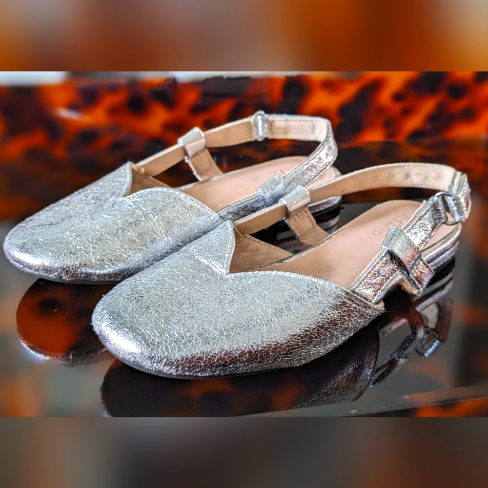 ZARA Girls Silver Ballet Slingback Flats 28